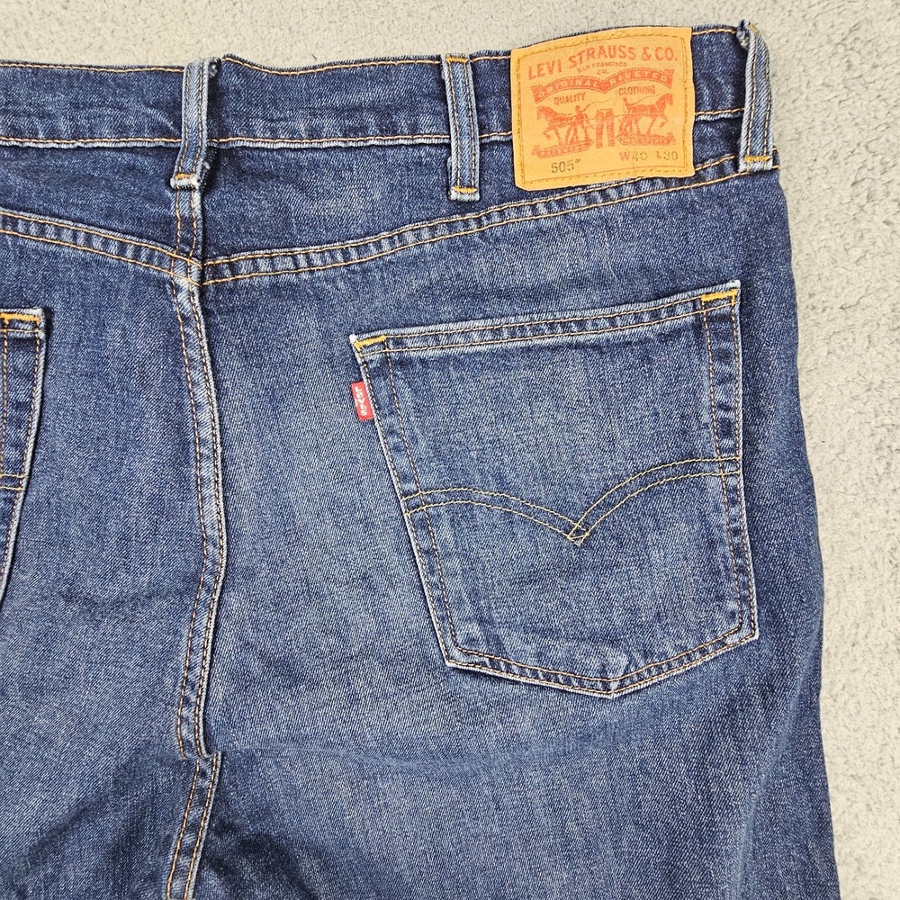 Levi's 505 Regular Fit Jeans Mens 40x27 Blue Medium Wash Straight Leg Stretch - Picture 3 of 10